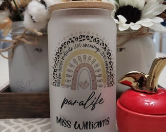 Paraprofessional Cup/ Teacher's Aide Cup/ End of the Year Gift/ Teacher’s Aide Frosted Glass/ Christmas Gift for Paraprofessional