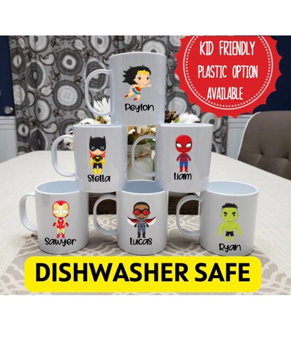 Kids Mug/ Superhero Mug/ Kids Superhero Cup/ Plastic Mug/ Unbreakable Mug/ Valentines Day Gift for Kids/ Gift for Kids