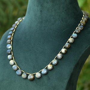Natural Labradorite Blue Pear Cabochan Gemstone Beads Necklace Amazing Birthstone A+ Gemstone Necklace Valentine&#39;s Gift For Girlfriend