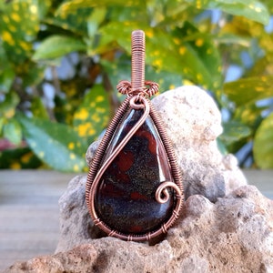 Wire Wrapped Dragons Blood Necklace Wire Wrap Jasper Pendant One Of A Kind Handmade Boho Hippie Artisan Jewelry