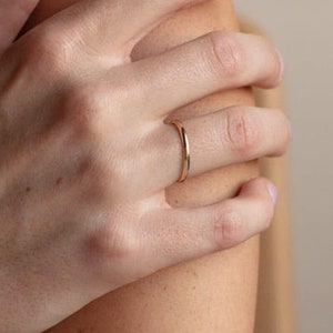 14k Gold 2mm Thin Wedding Band: Minimalist Sterling Silver Stacking Ring