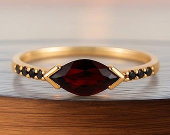 14K Red Ruby Gold Marquise Shape Engagement Ring, Garnet Jewelry, Red Wedding Ring, July Birthstone Ring, Women's Anniversary Gifts For Her