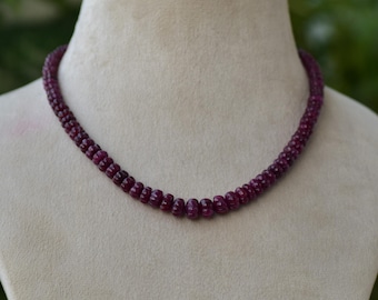 Collier de perles rondes en rubis naturel - 18 pouces