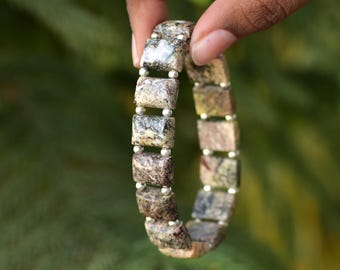 Bracelet fait main en jaspe peau d'arbre : bijoux en perles de pierres précieuses