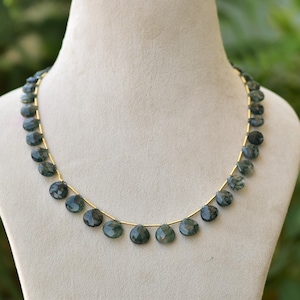 Dainty Moss Agate Gemstone Necklace, Minimalist Green Crystal Healing Choker, Custom Handmade Gift, Gardeners Present, Personal Wedding Gift