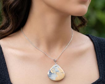 Pendentif coeur en jaspe maligano : collier fait main en argent sterling 925