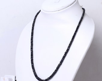 Collier saphir bleu foncé naturel : perles rondes AAA, 17,5 pouces