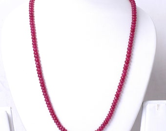 Collier rubis naturel : perles rondelles à facettes de 5-7 mm, fait main