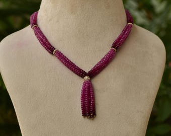 Collier rubis à facettes : perles rondes en pierres précieuses véritables, cadeau d'anniversaire