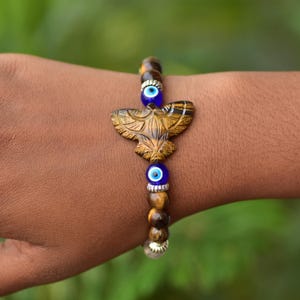Tiger Eye Evil Eye Gemstone Bracelet: Adjustable Crystal Jewelry