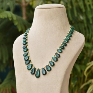 Green Malachite Stone Pear Beaded Necklace, Green Gemstone Beaded Necklace, Crystal Malachite Smooth Beads For Jewelry, Necklace For Women