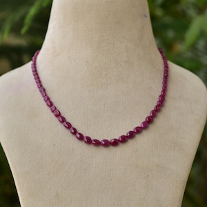 Natural Ruby Beaded Necklace: 4-9mm Rondelle Gemstone, 19 Inch