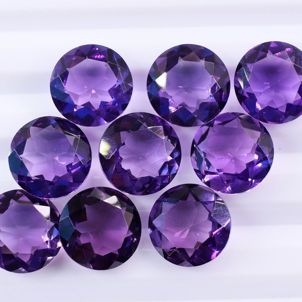 Brazilian amethyst faceted round gemstone (flat top, pointed back undrilled). Beautiful lilac purple Eye clean Top Quality Amethyst Gemstone
