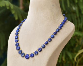 Collier de perles en lapis-lazuli cœur : pierre précieuse de qualité AAA, 20 pouces
