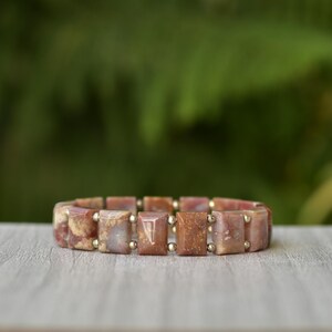 Baguette Agate Gemstone Bracelet: Men&#39;s Stretch Bracelet, Custom Sizing