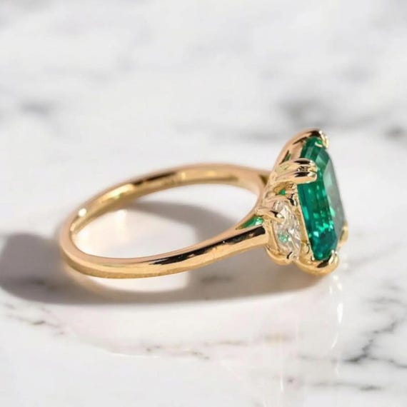 Emerald Cut Lab Created Emerald Solitaire Engagem… - image 3