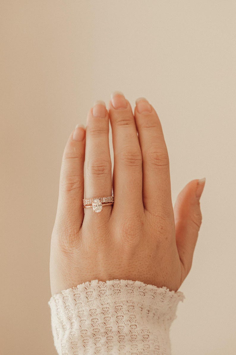 Baguette and Round Cut Moissanite Wedding Band, Moissanite Anniversary ...