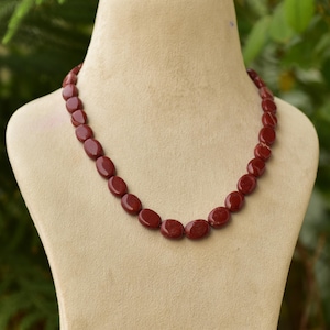 Red Jasper Bead Necklace: 19 Inch Gemstone, Adjustable Length