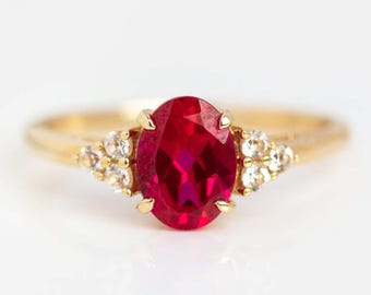 Oval Cut Ruby Engagement Ring, Unique Red Ruby Ring, Wedding Ring, July Birthstone, Promise Ring,  July Birthstone Anniversary Gift For Her