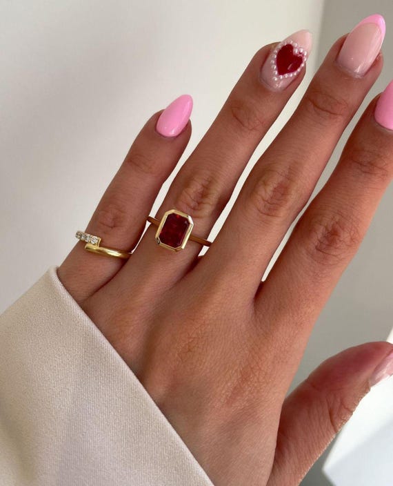 Emerald Cut Ruby Solitaire Ring, 14k Solid Yellow… - image 10