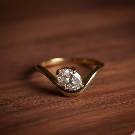 Oval Moissanite Ring 14k Solid Gold Floating Gem … - image 6