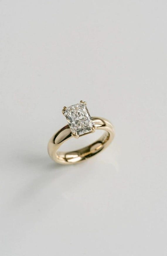 14K Solid Gold Solitaire Emerald Cut Moissanite E… - image 2