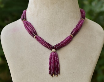 Parure de boucles d'oreilles avec collier en rubis : perles rondelles, bijoux de naissance