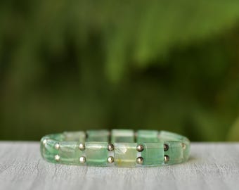 AAA Green Fluorite Beaded Bracelet: Natural Gemstone Stacking Jewelry