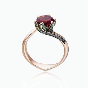 Red Ruby Engagement Ring: Art Deco Yellow Gold Bridal Ring