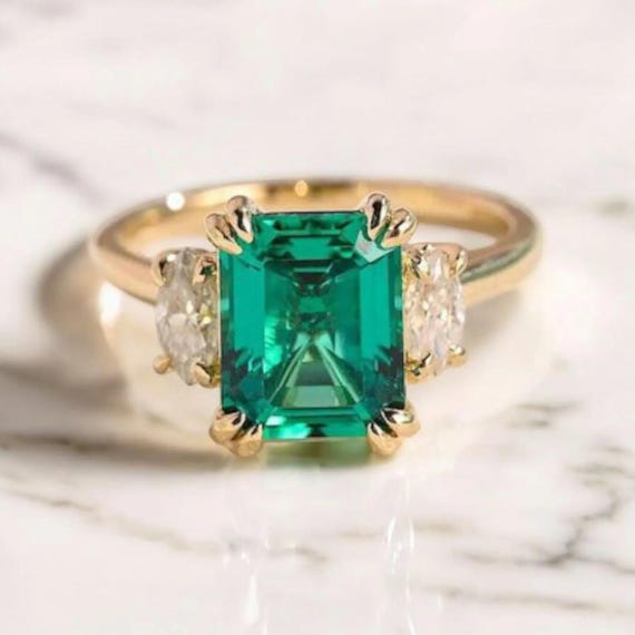 Emerald Cut Lab Created Emerald Solitaire Engagem… - image 1
