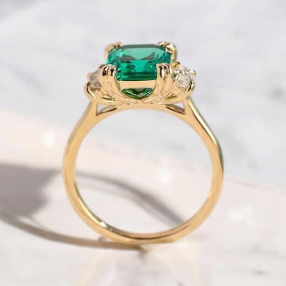 Emerald Cut Lab Created Emerald Solitaire Engagem… - image 8
