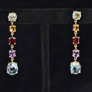Multi Gemstone Drop Earrings: 925 Sterling Silver, Handmade Jewelry
