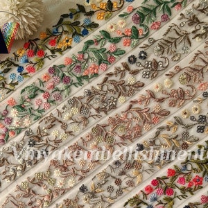 1.5&quot; floral Pastel multicolor Embroidered trim by yard ribbon sewing crafting jewelry making hatband bow headband handbag belt, costume trim