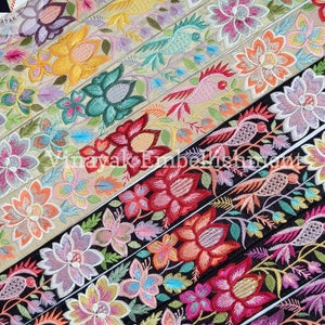9 yards 2 "Blumen Multi Farbe bestickt Sari Stoff Band, Boho Taschengurt Gürtel DIY nähen, Schmuckherstellung, Hutband, Vorhang Bordüre