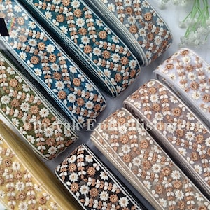 4.5 cm White Brown sequins embroidery Decorative Tulle ribbon, scarf dupatta trim jeans Embellishment, fedora hatband headband bag belt