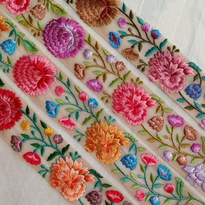 9 yard 1.75" Floral Multi color Embroidered Net ribbon, Boho bag strap belt DIY crafting sewing, Bag-hat-jewelry making, hair band, trimming