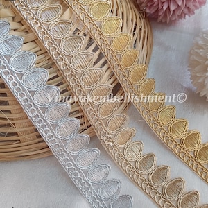 9 yard 1&quot; goudmetallic draad geborduurd organza-versieringslint, Indiase bruiloft dupatta-versiering, tas-hoedband, naaigaren-Junk Journal-hoofdband