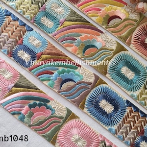 2" Multicolor thread Embroidered sari fabric trim, Decorative Indian Trim, handbag belt-jeans Embellishment crafting sewing, Sash belt strip