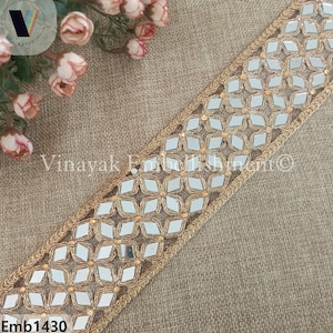 6 cm Gold Reflective Mirror Cutwork Embroidered trim DIY Sewing Waist Belt By Yard, saree border, choker Mirror Band, dress add on Lace trim