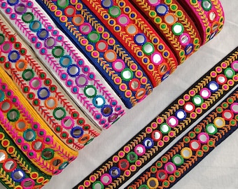 1" Indian Boho Banjara Embroidery Trim,Sari Broder Multicolor Decorative,Junk Journal, Indian galon, bag pouch belt, hairband, jewely making