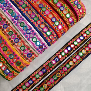 1&quot; Indian Boho Banjara Embroidery Trim by the yard, Broder Multicolor, Junk Journal, handbag strap belt, Indian navratri festival dress lace