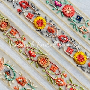 3.5 cm multi-color Embroidered trim sari fabric India border trim sewing , hair bow, headband, boho bag trim pasamaneria, Cintas doll making