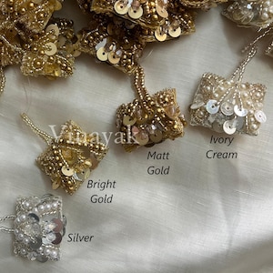 Pair of 4.5 cm Gold Silver sequins pearl beaded Handmade Tassels, decorative lamp shade tassels, Indian costume dupatta lehenga Latkan