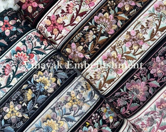 2" Floral Multi color geborduurde Sari stof trim grens Indiase galon gitaarriem knutselen naaien camerariem, pasamaneria renda tasriem