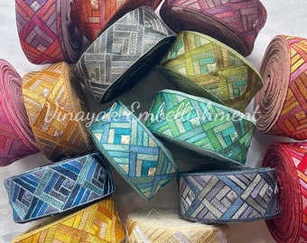5 cm Multicolor Floral Embroider tulle ribbon, Indian galon guitar strap crafting sewing hair bow, headband, hat band, dupatta lehenga lace