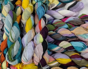 Mixed Sari Silk Ribbon Scraps: Vibrant Colors, Junk Journals, Tassels