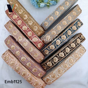 9 yards 1.25&quot; Beige Brown thread sequins Embroider Fabric Trims, Upholstery trim hatband headband handbag purse belt ribbon, dog collar trim
