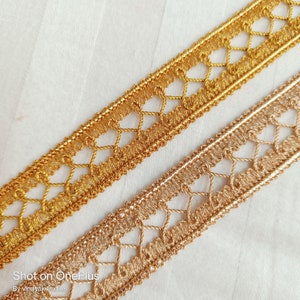 Braided 3 yard 2 cm Gold metallic thread edging trims, sari scarf ribbon tapes, sewing trims, Junk Journal, lehenga dupatta border