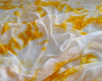 Tie Dye Shibori hand dyed viscose modal satin, Yellow white dress making fabric, Sewing scarf fabric, Photo shoots fashion fabric, lehenga
