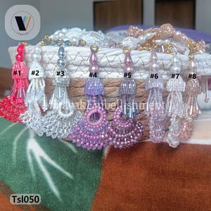 9 cm 2 pc pearl crystal beaded dangle Tassels, home décor, lamp shades tassels, dress decoration, Indian wedding dupatta lehenga latkan